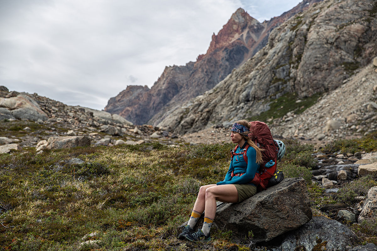 Women's baselayer (backpacking in Patagonia in merino baselayer)